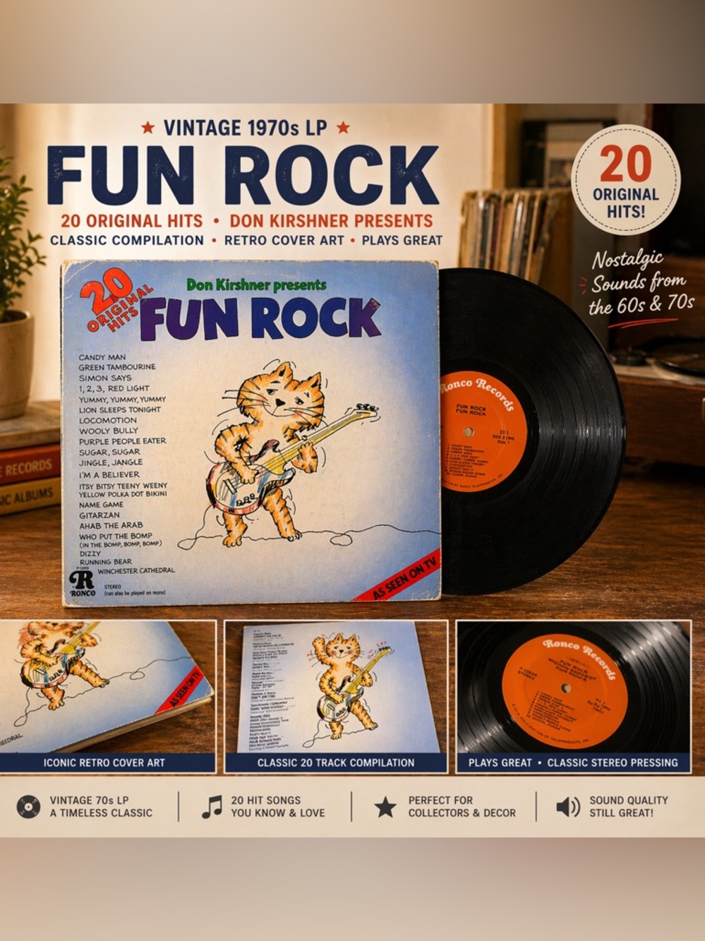 Vintage FUN ROCK LP – 20 Original Hits | 1970s Compilation Vinyl